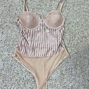 NWT Haute Monde Lace Mesh Bustier/Corset Thong Snap Closure Bodysuit